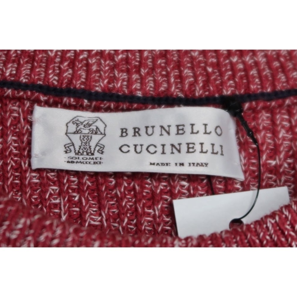 Brunello Cucinelli Ribbed Sweater Mens 50 Cotton Linen Crewneck Red Italy NWT - Picture 6 of 12